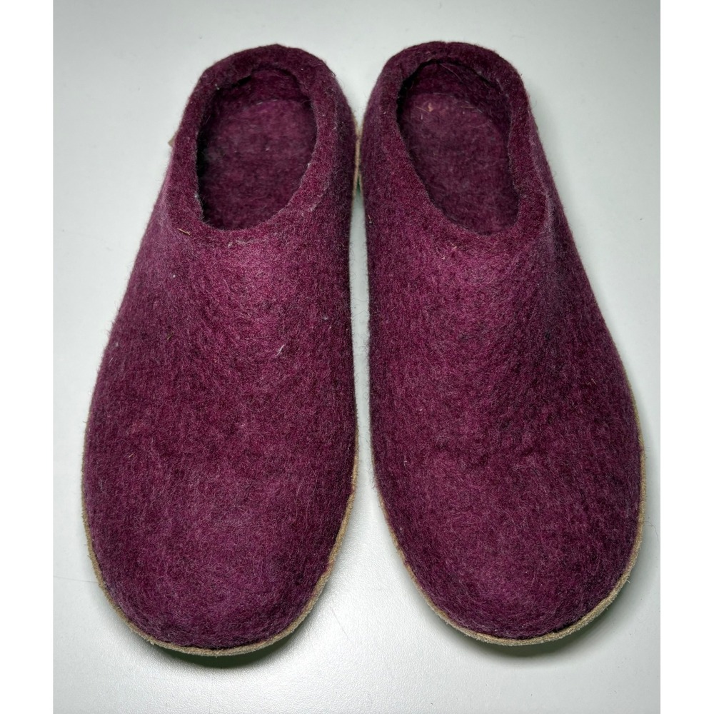Glerups Wool Slipper Shoes Cranberry Purple Leather Sole Mules Womens Size 36